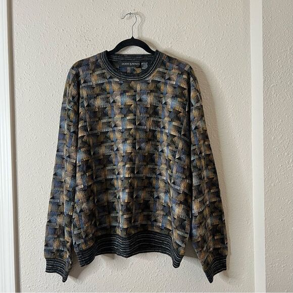 Jhane Barnes Vintage Wool Blend Sweater Size Large Crewneck Geometric Print - Picture 6 of 8